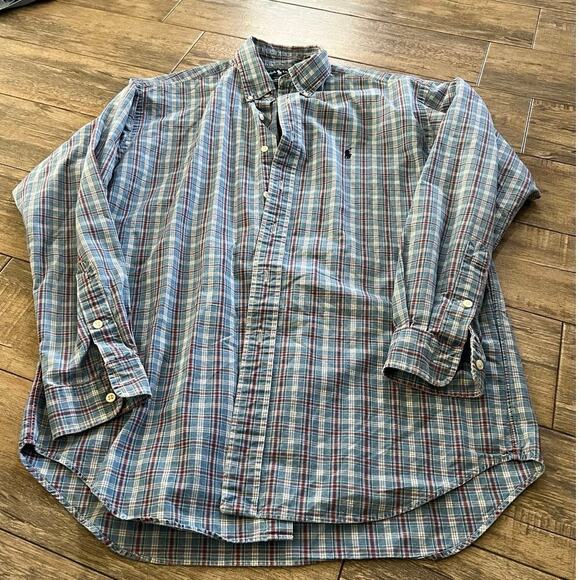 Polo Ralph Lauren Men’s Blue Blake Plaid Long Sleeve Button Up Shirt Size Medium - Picture 1 of 6